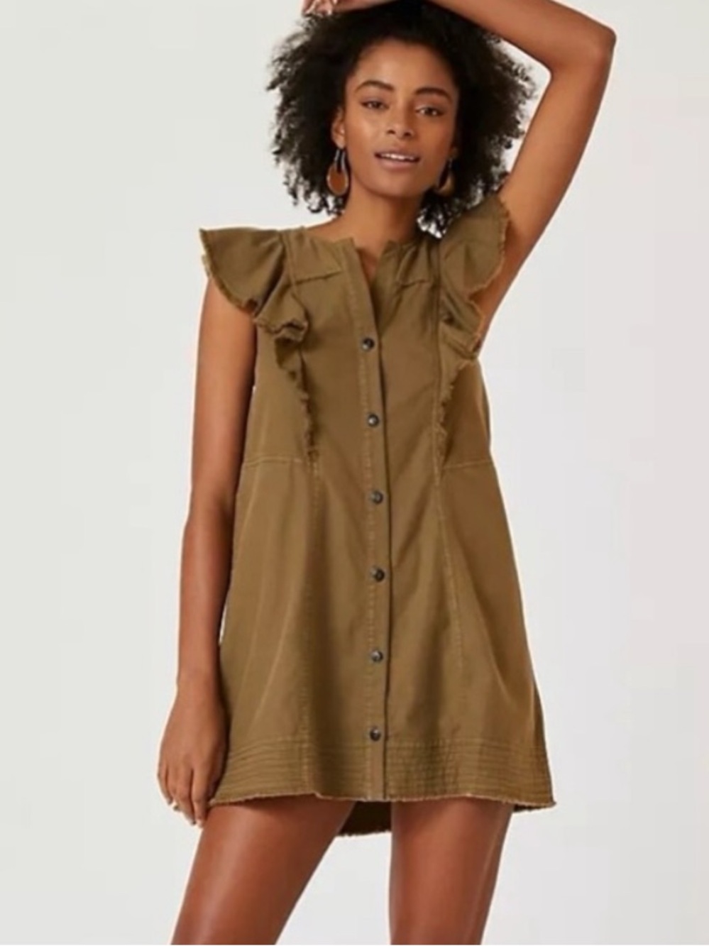 Pilcro x Anthropologie Flutter Sleeve Button Down Tunic Mini Dress